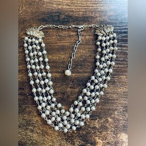 Vintage Coro 5 Stand Faux Pearl Link Necklace- READ